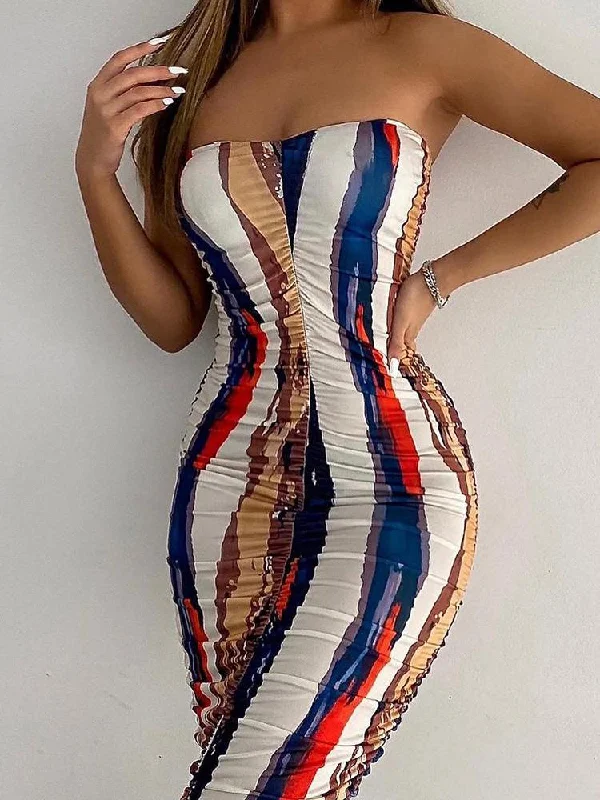 Empire Waist Women Dress to Accentuate the Bust and Conceal the WaistTube Top Slim Multicolor Printed Tight Dress