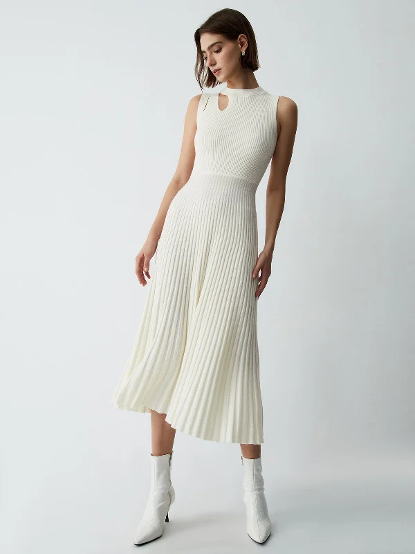 Mermaid - Style Women Dress with a Fitted Silhouette for Special OccasionsBerryBetty - Vanilla Cutout Rib Midi Sweater Dress