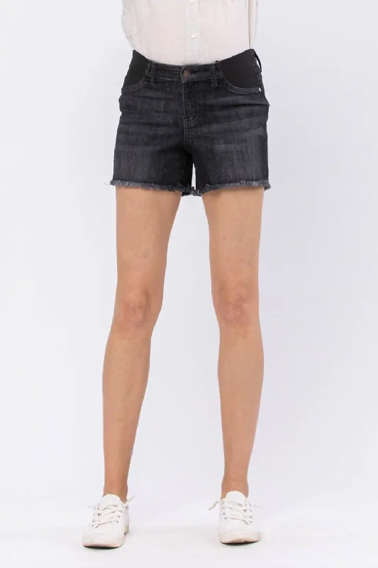 Bloom High Waist Maternity Denim Shorts In Black