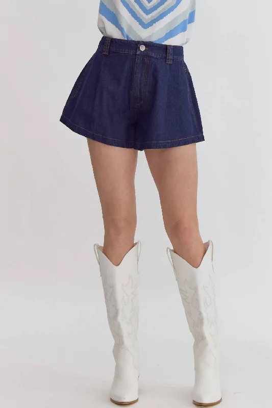 Denim Flare Short In Dark Wash