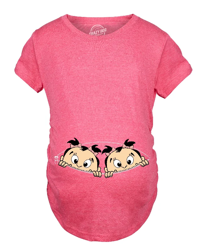 Pocketed Women T Shirt for Added FunctionalityPeeking Twin Girls Maternity T Shirt