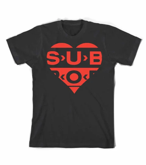 Distressed Women T Shirt with a Laid - Back AestheticHeart Logo Black w/Red T-Shirt