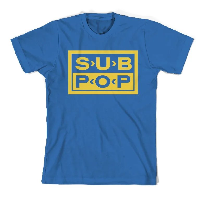 Distressed Women T Shirt with a Laid - Back AestheticLogo Blue w/Yellow T-Shirt