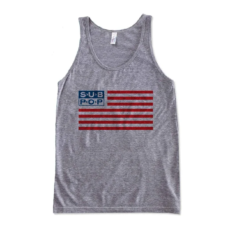 Crew Neck Women T Shirt with a Timeless DesignSub Pop American Flag Tank Grey