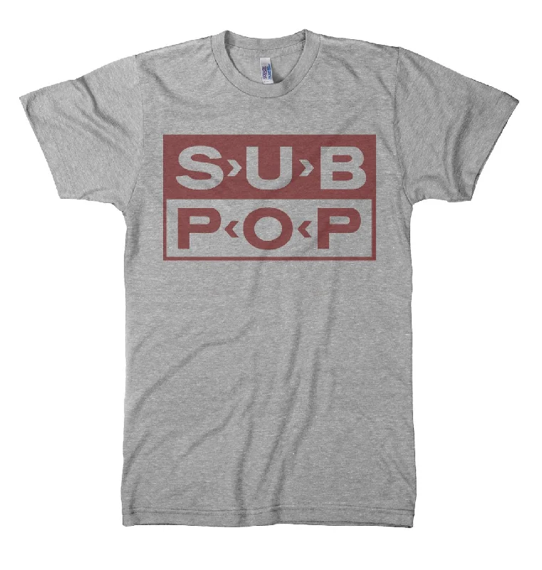 Embroidered Women T Shirt with Intricate DetailsSub Pop Logo Grey w/Crimson Shirt