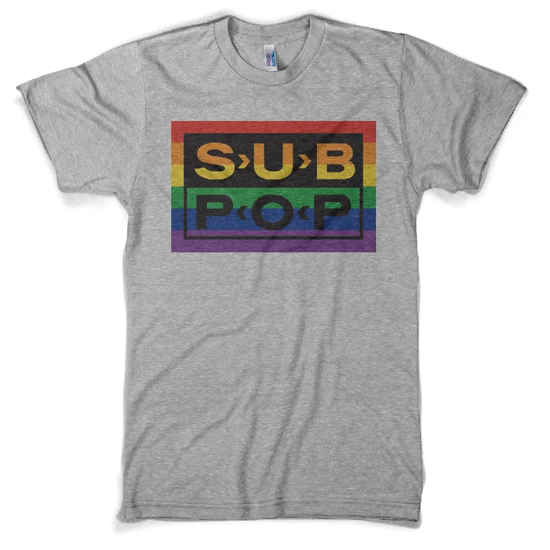 Pocketed Women T Shirt for Added FunctionalitySub Pop Logo Rainbow Grey Shirt