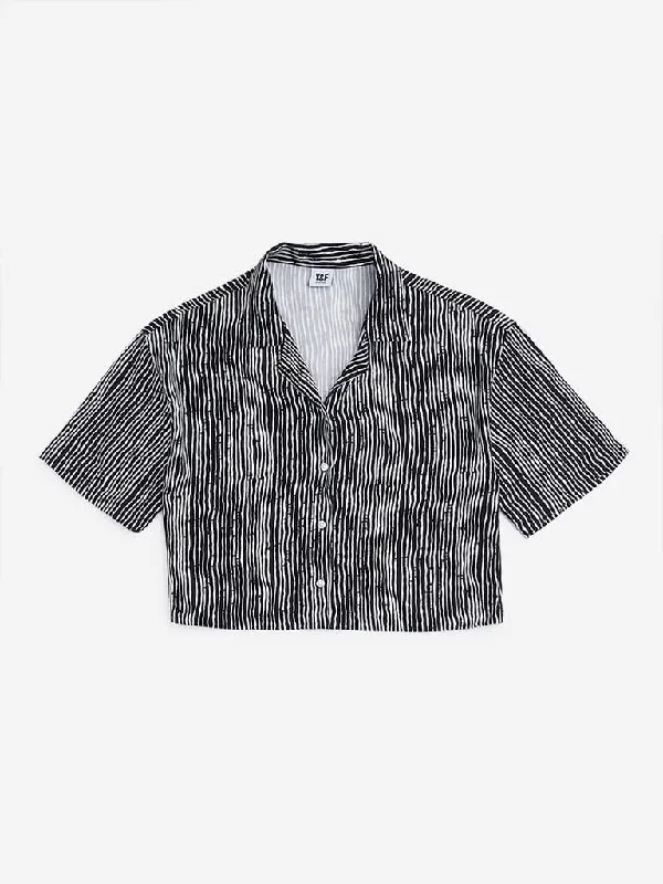 Y&F Kids Black Striped Cropped Shirt