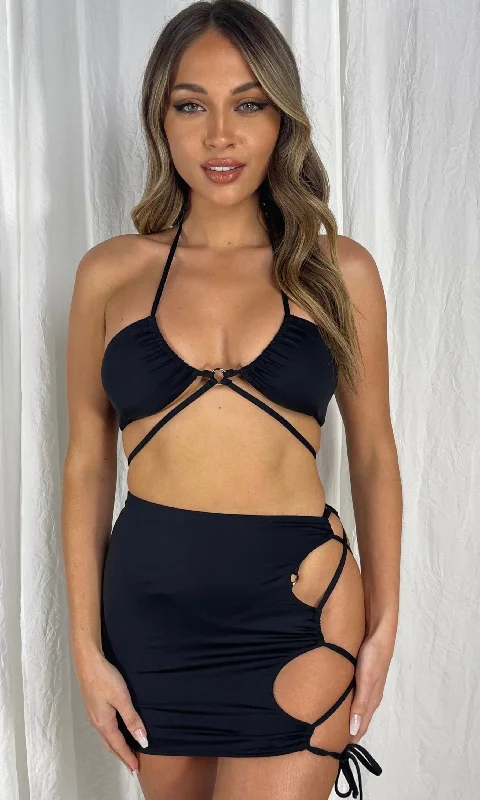 Push - up women swimwear to enhance the bust for a more confident beach lookADELE SKIRT- BLACK