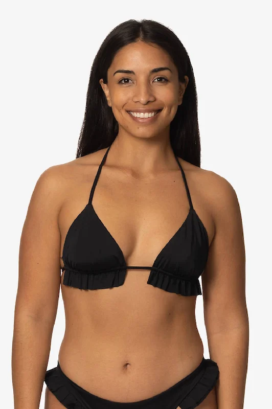 Striped women swimwear with a classic pattern for a timeless beach lookPavones Bikini Top - Black