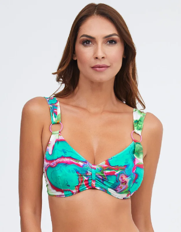 Convertible women swimwear that can be worn in multiple styles for versatilityFrida Underwired Ring Bikini Top - Green Marble