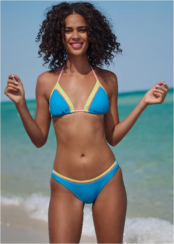 Metallic women swimwear with a shiny finish for a glamorous poolside lookDiamond Stitch Triangle Top - Soft Seas