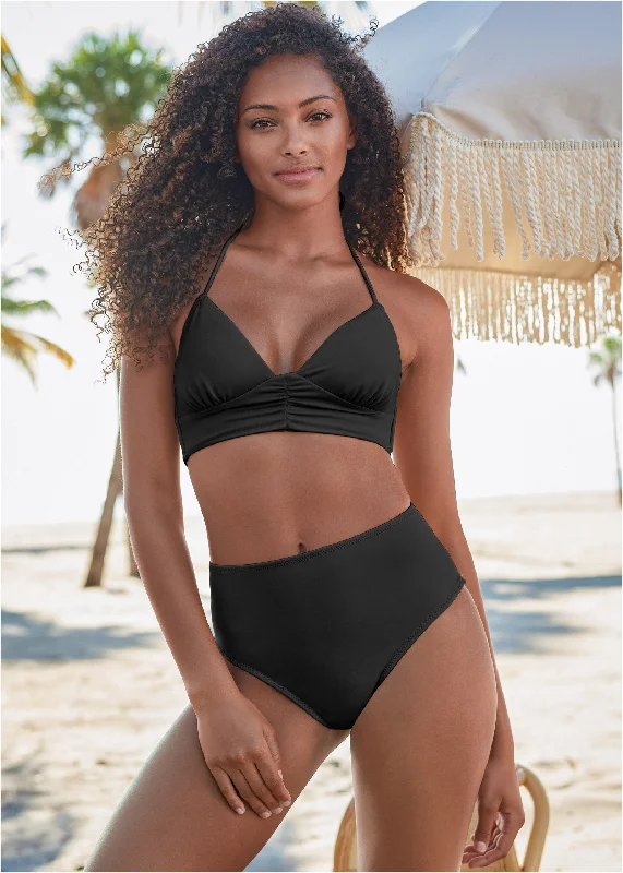 Tropical - print women swimwear for a vacation - ready beach styleGathered Triangle Top - Black Beauty